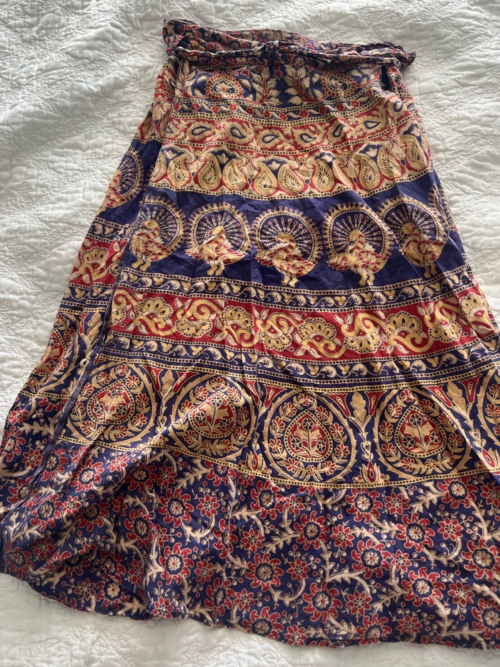 Bohemian Print Wrap Skirt in Navy and Red